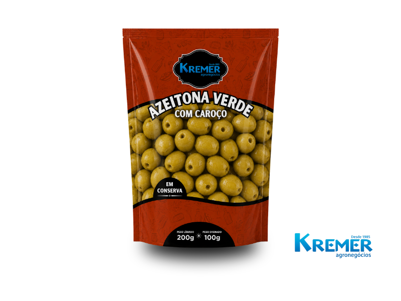 AZEITONA VERDE EM CONSERVA COM CAROÇO 100G POUCH
